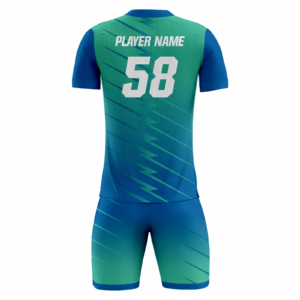 Aquastra fully sublimated custom soccer uniform in teal, emerald and navy