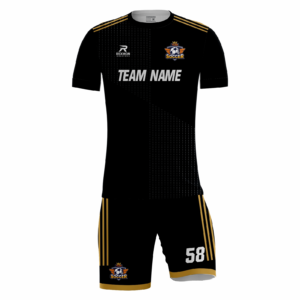 Aurex fully sublimated custom soccer uniform in black and gold
