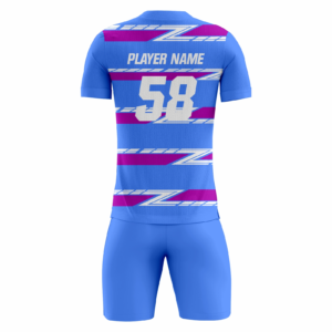 Bluebolt fully sublimated custom soccer uniform in royal blue, magenta and white