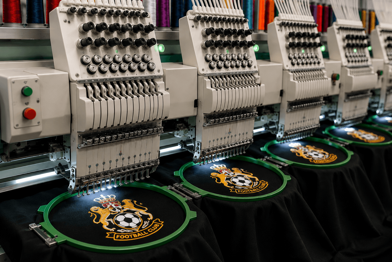 Multi head embroidery machines in the Rexmon stitch room