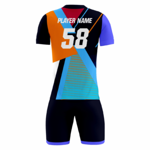 Chromaflex fully sublimated custom soccer uniform in black, orange and cyan