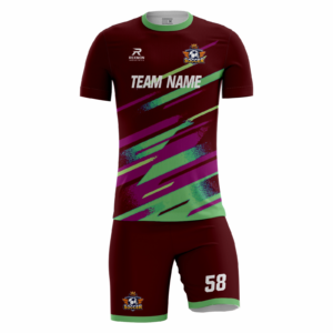 Crimsonix custom soccer kit in maroon, green and magenta by Rexmon Industries