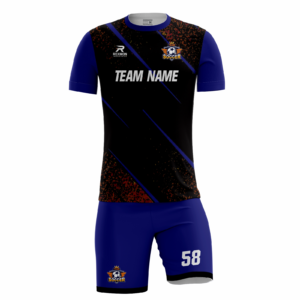 Embershade custom soccer kit in black, copper and navy by Rexmon Industries