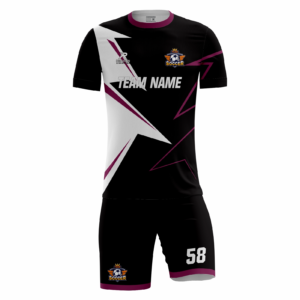Obsidian custom soccer kit in black, white and magenta by Rexmon Industries