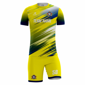 Solarix fully sublimated custom soccer uniform in yellow, green and navy