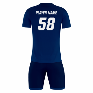 Stormveil custom soccer kit in navy and white by Rexmon Industries