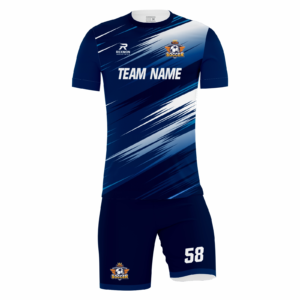 Stormveil fully sublimated custom soccer uniform in navy and white