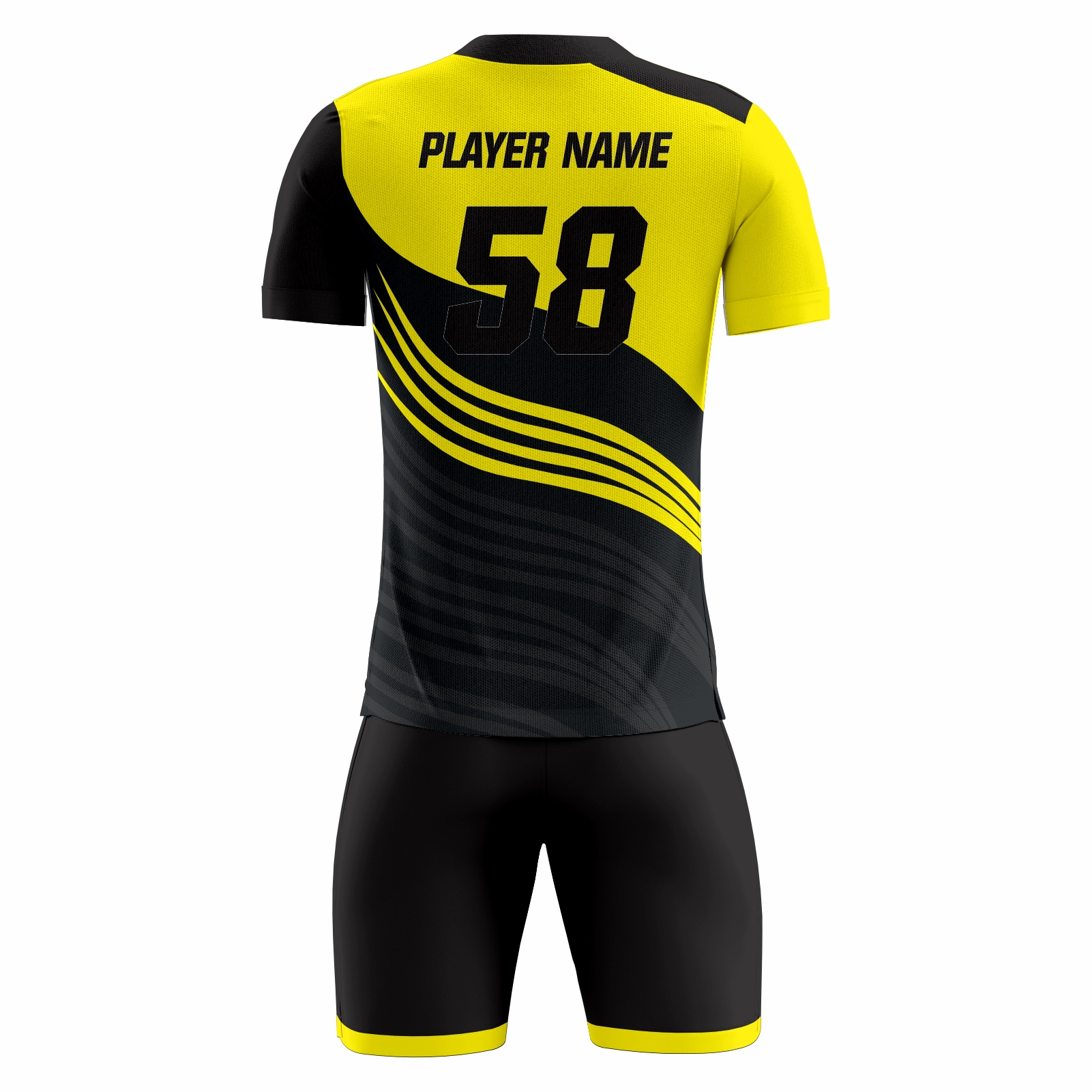 Suncurve fully sublimated custom soccer uniform in yellow and black