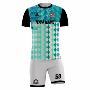 Trivexa custom soccer kit in mint, teal and black by Rexmon Industries