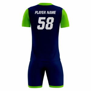 Voltara fully sublimated custom soccer uniform in navy and lime green