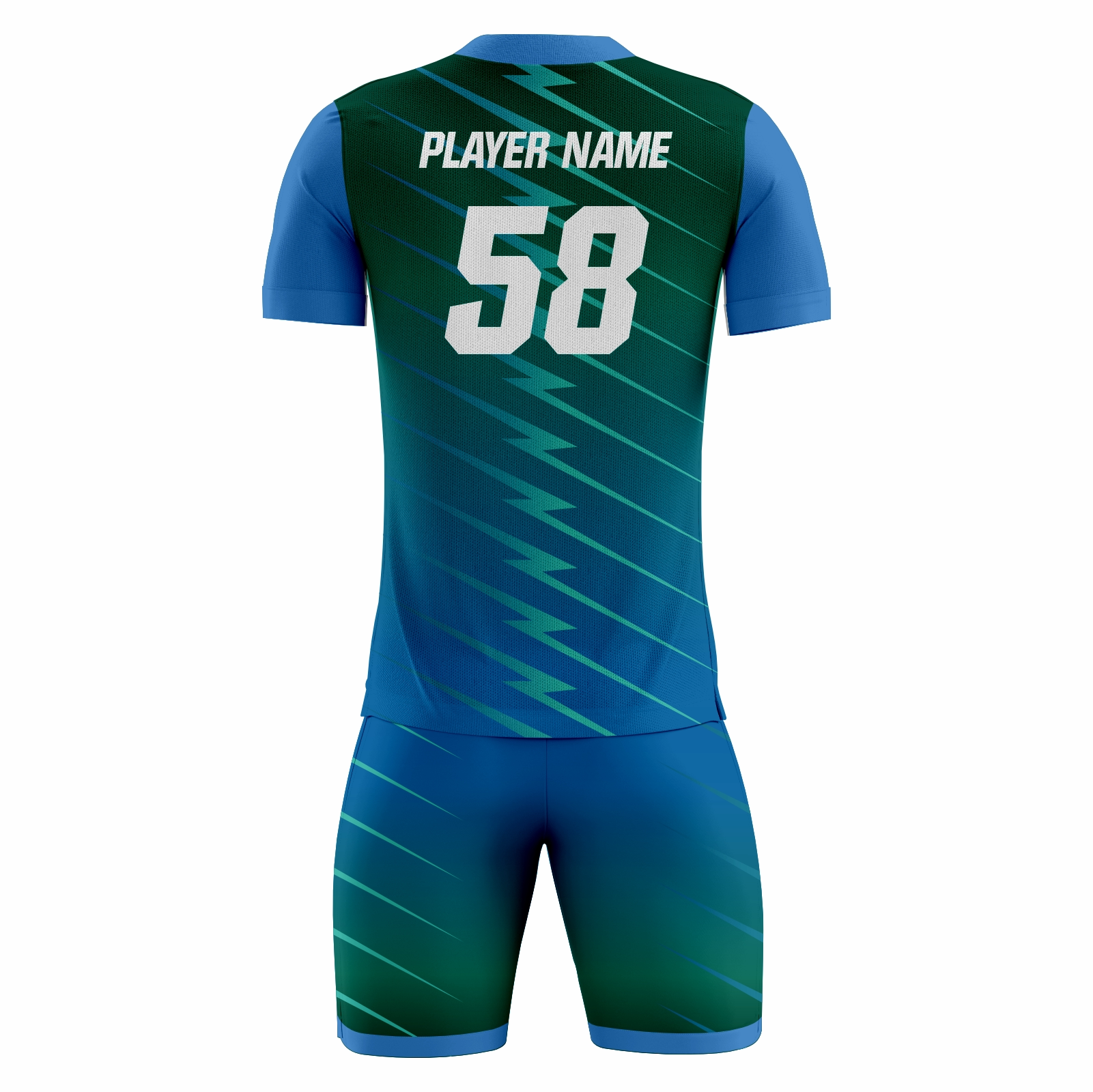 Wavecore fully sublimated custom soccer uniform in teal and blue