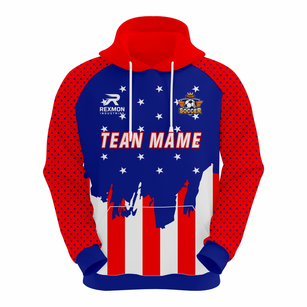 Custom team hoodie with the chest and body length measurements marked
