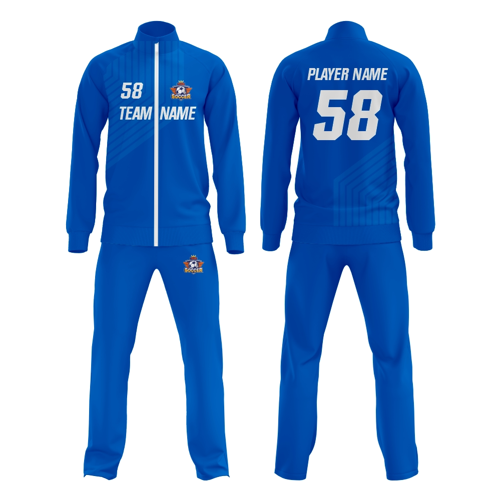 Custom team tracksuit with the jacket and pants measurements marked